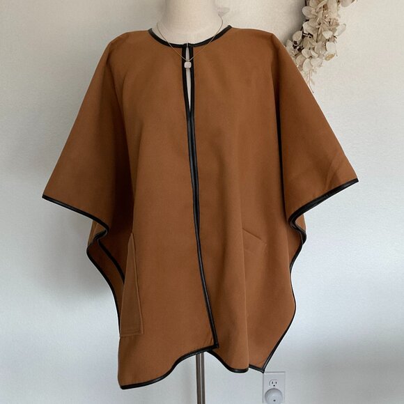VICI Warm Welcome Contrast Trim Poncho Cape Camel Brown - Picture 7 of 15